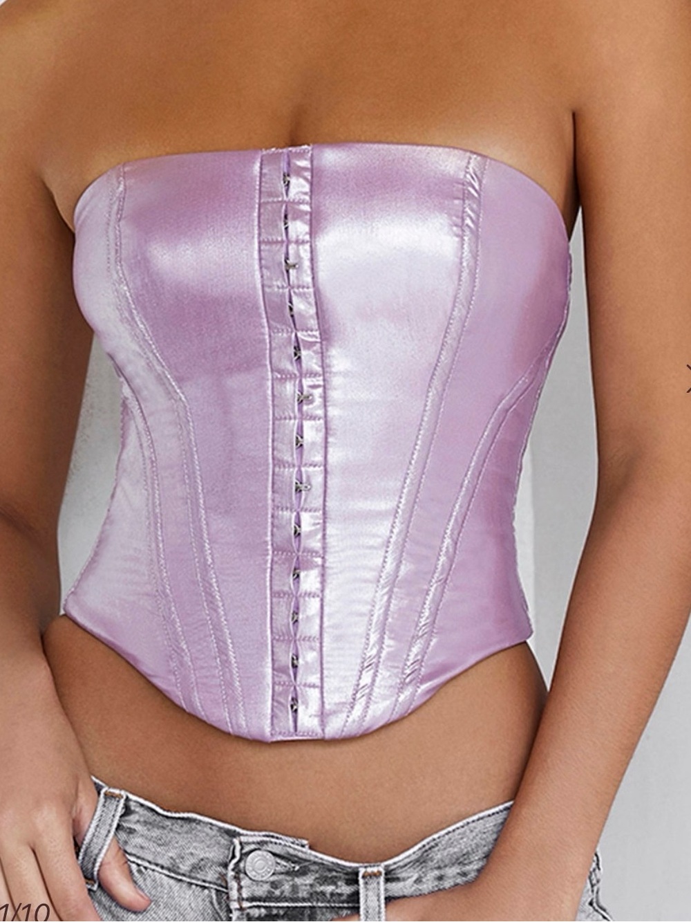 House of CB Lilac Satin Strapless Corset Top